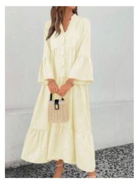 NEW Butter Yellow Button-Front Tiered Maxi Dress